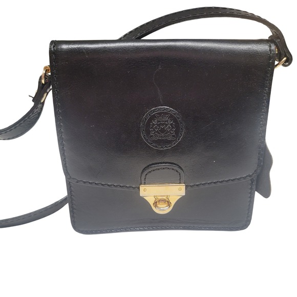 Vero Cuoio Handbags - Vero Cuoio Black Leather Crossbody Bag Small Gold Accent Designer Purse